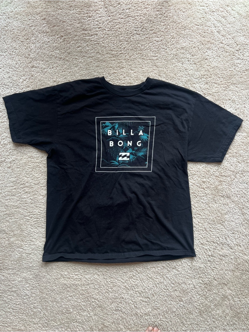 Men’s Billabong Large Black Tee with Teal Palm Graphic